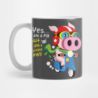 A strong pig ride a scooter 5 Mug